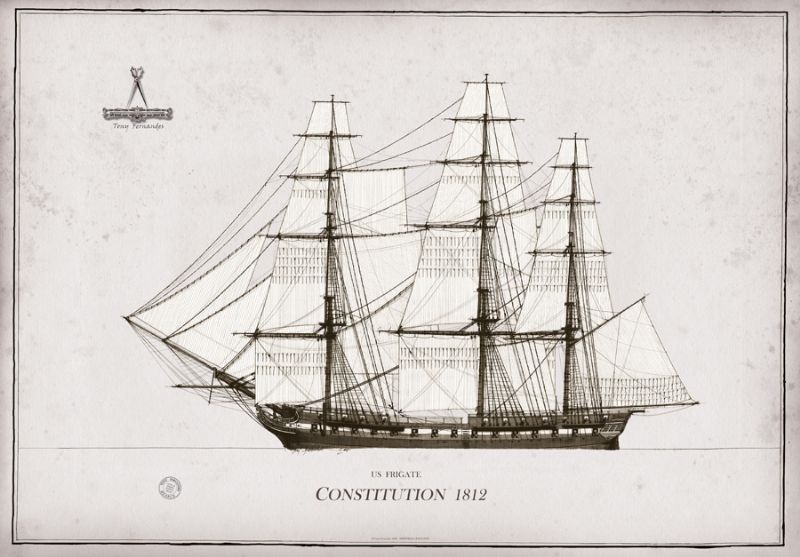 1812 US Frigate Constitution pen ink study by Tony Fernandes